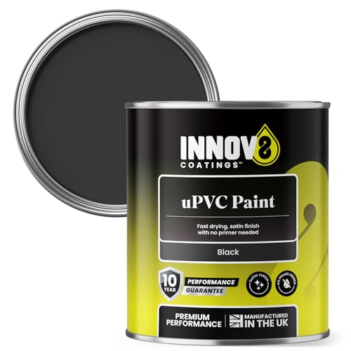 INNOV8 COATINGS UPVC Paint 750ml - Black - Satin Finish - No Primer Needed - Fast Drying - For Doors Windows Conservatories - Interior/Exterior - 10 Yr Durability - Pro Quality for Plastic & uPVC.