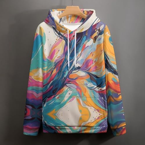 Pull à capuche imprimé tourbillons colorés sweat style art fluide - 6