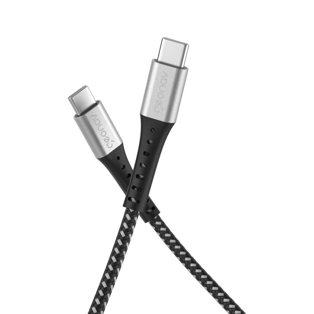 Geonav Cabo USB-C para USB-C, 1.2 metros, nylon trançado, resiste até 10 mil dobras, carregamento rápido (até 100 W) e tranferência de dados (480 Mbps), ESC06BK, preto