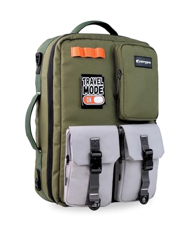 Image of CarryPro 30L Overnighter Duffle Backpack – Fits 15.6” Laptop | 2-Way Carry with 180° Easy Access | Water-Resistant Travel Bag with Raincover, Sling Belt & 5 Bonus Velcro Stickers | 2-Year Warranty