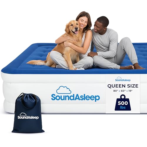 SoundAsleep Products Dream Series Luxury Air Mattress, ComfortCoil Technology, Built-in High Capacity Pump for Home, Camping- Double Height, Adjustable, Inflatable Blow Up, Portable (Queen Size)