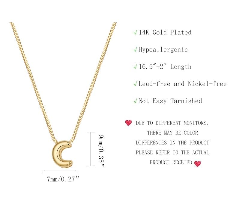 Image of Personalized Bubble Letter Initial Necklace, 14K Gold Plated, Dainty Pendant for Women, Trendy Gold Jewelry