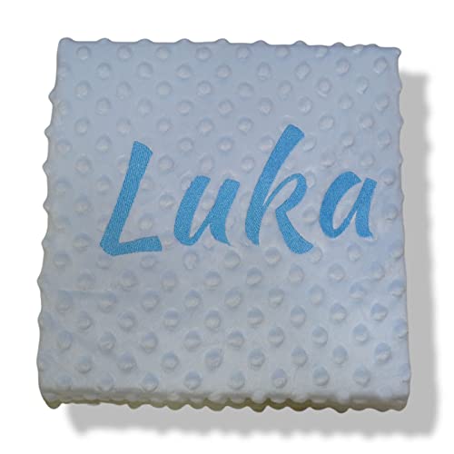 Variouss Manta de Bebe Personalizado con su Nombre Bordado, Cochecito o capazo. (Manta Azul)