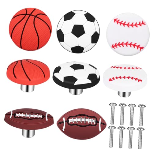 OSALADI Unique Sports Ball Theme Knobs 8 Pc Set Boys and Girls' Dresser Toy Cabinet Pulls