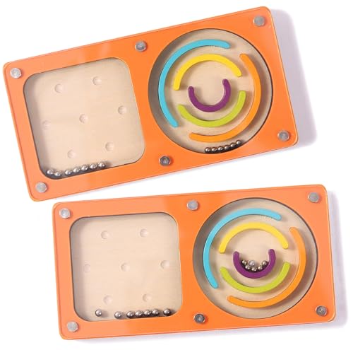 2 Pieces Wooden Labyrinth Maze Balls Rolling Balance Game Toy Mini Marble Maze Puzzle Toy Brain Teasers Logic Mind Games for Kids Adults Teens Boys Girls Ages 5 6 7 8 9 10-12 Years Old & Up (2pcs)