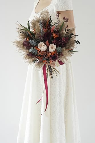 Ramo de Boda Beige Pampas con Flores Artificiales 9 pulg miniatura 7