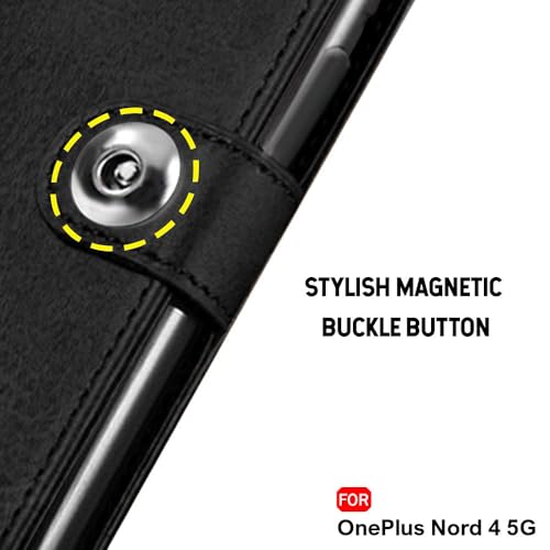 Image of TheGiftKart Genuine Leather Finish Flip Back Cover Case for OnePlus Nord 4 5G | Inbuilt Pockets & Stand | Wallet Style | Designer Button | Flip Cover Back Case for OnePlus Nord 4 (Faux Leather, Black)