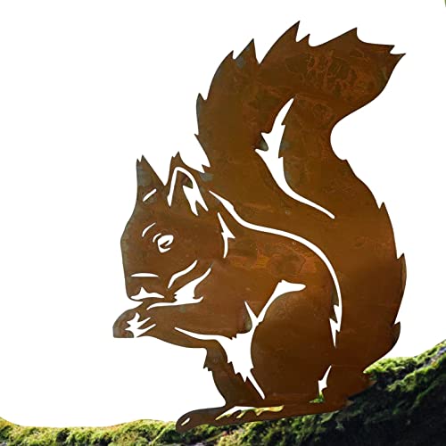 10 Pcs Esquilo Metal Decorativo | Quintal Ou Jardim Arte | Estaca jardim enferrujada decoração jardi