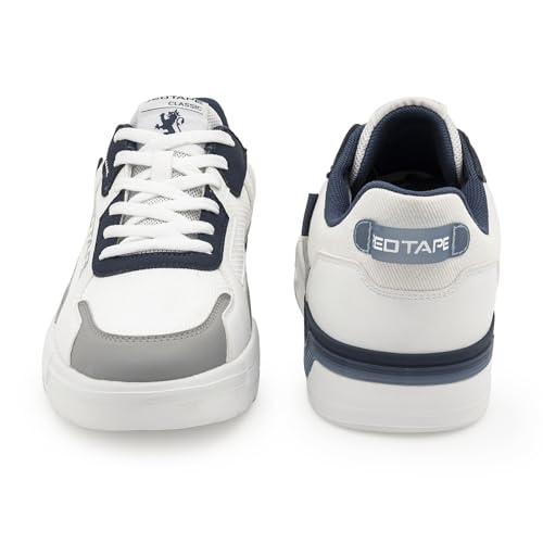 Image of Red Tape Men's Sneakers White Grey Pu Mesh Round Toe Lace-Up