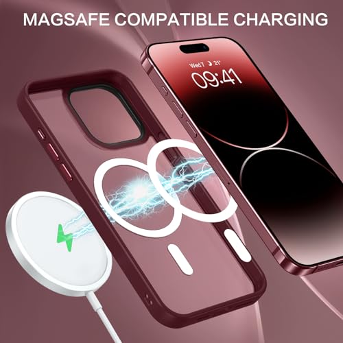 Image of BENTOBEN for iPhone 15 Pro Max Case, iPhone 15 Pro Max Magnetic Case [Compatible with MagSafe], Translucent Matte Slim Shockproof Women Men Protective Case Cover for iPhone 15 Pro Max 6.7 inch, Wine