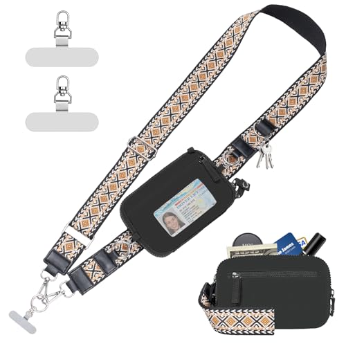 Tiostep Clip and Go Strap for Phone with Wallet Crossbody Phone Lanyard with Anti-Theft Zipper Pouch Detachable Quilted Wrist Wallet with RFID and ID Window for Daily Travel.