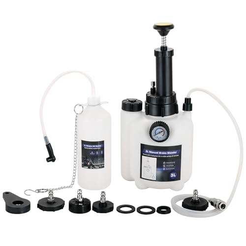 Acymner 3L Brake Bleeder Kit | Manual Brake Bleeder Brake Pressure Bleeder Kit One-Person Brake Lluid Bleeder Kit with 1L Collection Bottle & 4 Reservoir Adapters for Brake and Clutch Systems