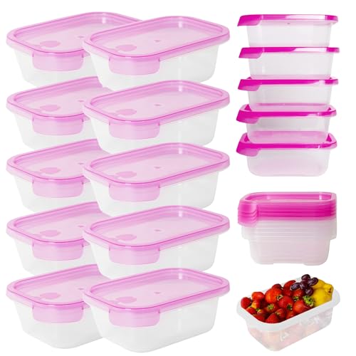 Mypicompany. Recipientes Herméticos para Alimentos, 10 Piezas (10 x 500ml). Envases para Alimentos Aptos para Microondas y Lavavajillas. Envases de Plastico con Tapa Color Rosa.