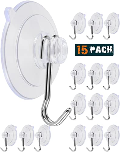 LUPYJI Suction Cup Hooks, Transparent PVC Removable Reusable, for Glass Windows, Mirrors, Doors, Tiles, 15 Pack