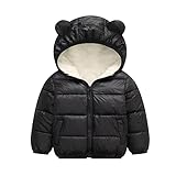 Toddler Kids Baby Boy Girl Winter Hooded Clothes 3D Ear Zipper Hoodie Coat Solid Color Long Sleeve Plush Warm Jacket (Black , 3-6 months )