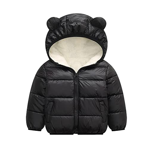 Image of aporake Toddler Kids Baby Boy Girl Winter Hooded Clothes 3D Ear Zipper Hoodie Coat Solid Color Long Sleeve Plush Warm Jacket (Black, 3-6 months)