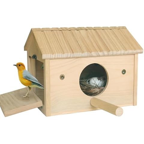 HiCaptain Bird Nesting Box Wooden Cockatiel Breeding Nest for Cages, Large Parakeet Nest Box Lovebird House Budgie Breeding Box (Wood) Cover