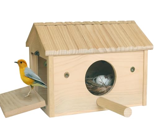 Image of HiCaptain Bird Nesting Box Wooden Cockatiel Breeding Nest for Cages, Large Parakeet Nest Box Lovebird House Budgie Breeding Box (Wood)