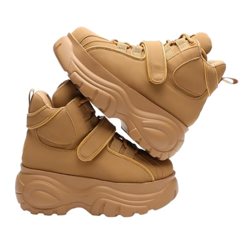 Image of ANUFER Women's Goth Punk High /Low Top Platform Chunky Sneakers Lace Up Wedgel Heel Dad Shoes