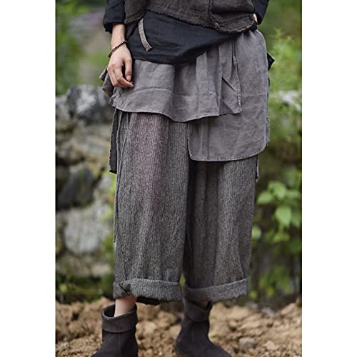 NFYM Women Wide Leg Pants Linen Irregular Patch Layered Elastc Waist Loose Vintage Patchwork Retro Cropped Trousers3
