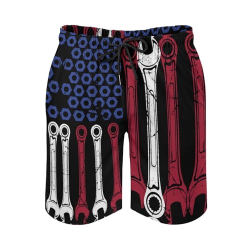 Funny Wrench USA Flag Mens Swim Trunks with Mesh Liner Quick Dry Beach Shorts Funny Swimwear with Pockets2