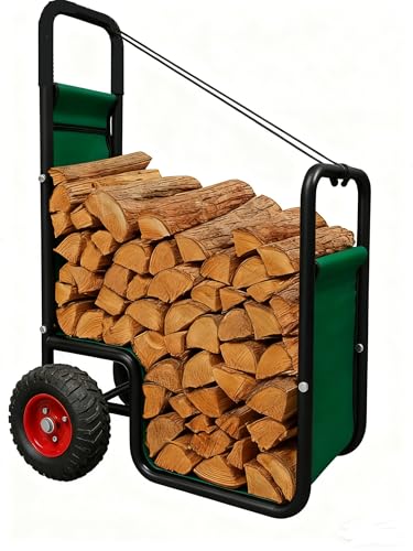 Sharellon Firewood Cart with Wheels - Heavy Duty Outdoor Log Rack Holder Easy Transport for Fireplace Garden & Garage - Portable Storage Mover 220LB Capacity Waterproof