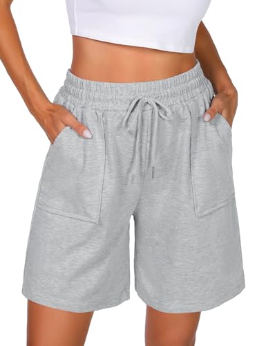 Uniexcosm Pantalón Deportivo Mujer Corto Pantalones Deporte Mujer Verano Casuales con Bolsillos Pantalones de Chándal con Cordón para El Hogar Fitness Jogging Gris Claro XXL