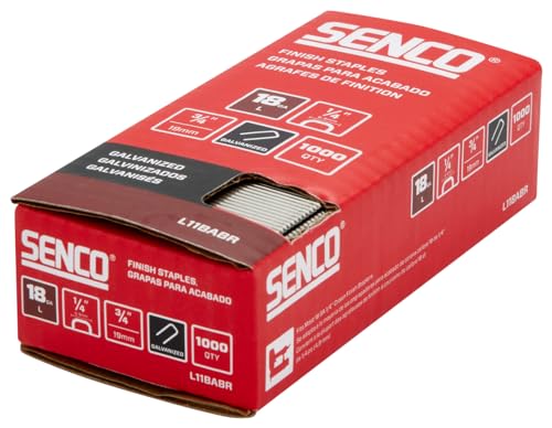 Image of SENCO L11BABR 18 Gauge 1 /4 inch Crown Finish Staples, 3 /4 inch Length, Galvanized, 1,000 Count Pack