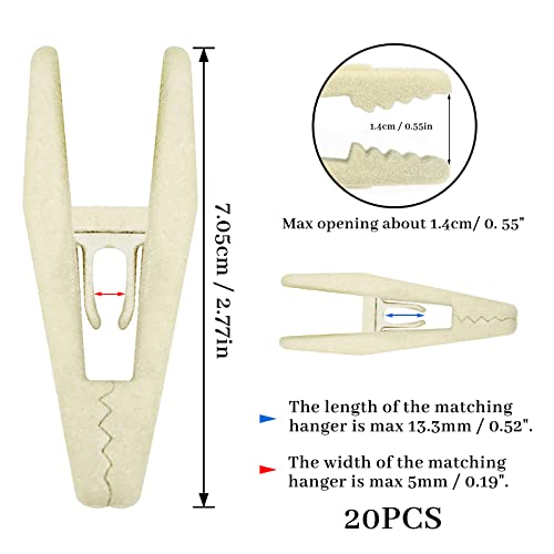 Andiker 20 Stück Samt-Kleiderklammern Wäscheklammern, rutschfeste, Starke, fingerbeflockte Klammern für dünne Samt-Kleiderbügel, Anzüge, Hosen, Röcke (Beige)