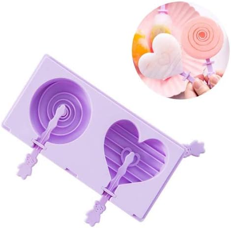 beicemania® Stackable Round Swirl Heart Silicone Ice Lolly Mould with Plastick Resuable Popsicle Sticks Classic Violet