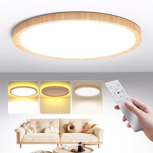 Antree LEDシーリングライト 10畳 5200LM 和風 木目調 調光調色 間接照明 常夜灯 天井照明 極薄型 木枠 雰囲気ナイトライト リモコン&スマホAPP操作 Ceiling Light 8畳~10畳用 和室・寝室・書斎・リビング・玄関・台所