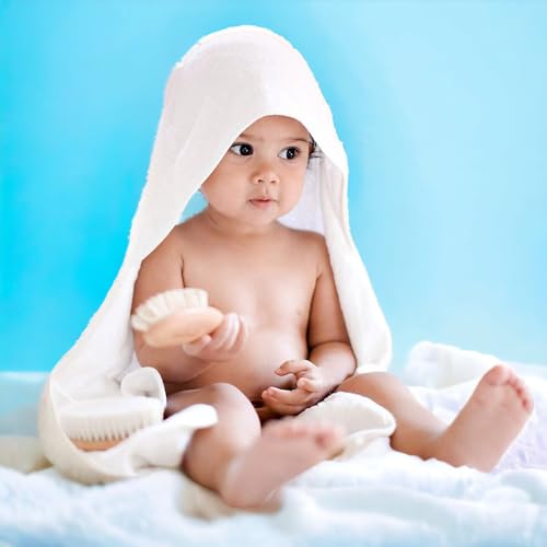 Image of BY LORA Hooded Baby Towel for Toddlers, Soft 100% Rayon Bath Towel, Highly Absorbent Unisex Wrap, 35 x 35 Inches, Toddler Gift, White