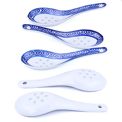 Ceramic Soup Spoons Asian Soup Spoon Set White Japanese Spoon Porcelain Soup Spoons Table Spoons Dinner Spoons Patterned 53 Inch Long Set of 5flower 3