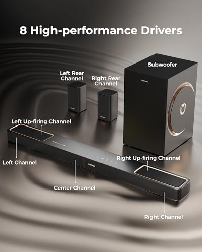 Image of ULTIMEA 5.1.2ch Dolby Atmos Sound Bar for Smart TV, Surround Sound System for TV with 2 Rear Speakers, Soundbar for Home Theater, Bluetooth 5.4, HDMI eARC, Skywave F40