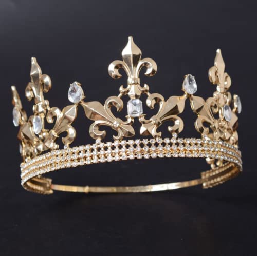 Royal King Crown Diadème rond en métal pour homme pour Noël/mariage/bal/concours de beauté, fête d'anniversaire, photographie