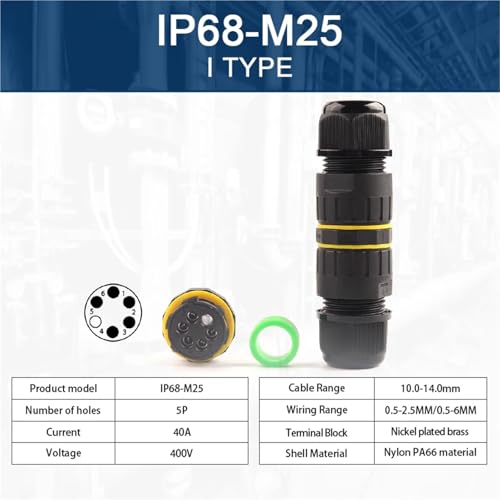 1 Stück IP68 M25 wasserdichter elektrischer Steckverbinder – 2/3/4/5-poliger Verdrahtungsanschluss for 5–14 mm schnelle Kabelverbindung(1Set 5P 10.0-14.0mm)