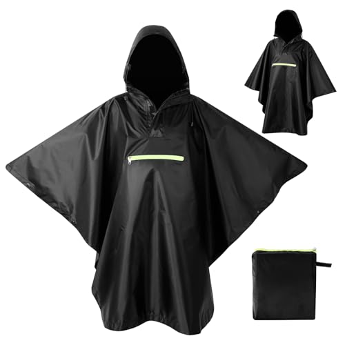 AiQInu Poncho de Lluvia Impermeable, Ligero Secado Rápido Poncho Lluvia con Cinta Reflectante, Capucha y Mangas Ligero, Chubasquero Plegable, para el Aire Libre Campamento Excursionismo y Pesca