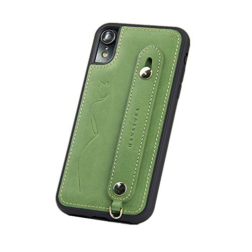 iPhone XR ケース イタリアンレザー スマホケース 落下防止 耐衝撃 スタンド機能 本革 ハンディベルト ハンドメイド ストラップホール ストラップリング ギフトにも最適品 Fleur グリーン 緑 オオデマリ GH-XR-Green