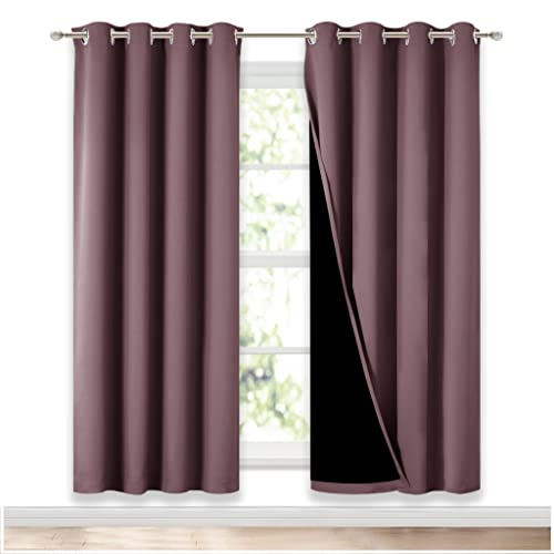 Image of NICETOWN 100% Blackout Window Curtain Panels, Full Light Blocking Drapes with Black Liner for Nursery, 72-inch Drop Thermal Insulated Draperies (Dry Rose, 2 Pieces, 52-inch Wide Per Panel)