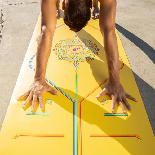 Miniatura 7 de Liforme Esterilla De Yoga De Viaje Con Tinta Sistema De Alineación Patentado, Antideslizante, Ecológica Y Biodegradable, Ultraligera, Resistente Al Sudor, Largo, Ancho Y Grueso Arco Iris Amarillo