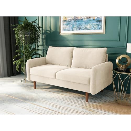 Image of Morrone Velvet Loveseat 2-Seater Sofa, Modern Upholstered Couch for Living Room, Bedroom and Office, Plush Cushion Accent Seating Furniture (Biege, 2 Seater)