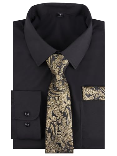 Image of Alizeal Mens 3 Pcs Long Sleeve Shirts Set | Pocket Square Necktie Perfect for Weddings Business Daily Wear