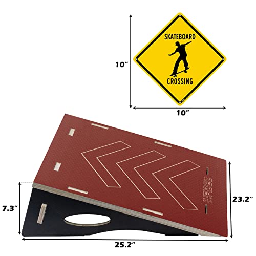 INFIDEZ Wooden Large Skateboard Ramp Bike Ramps for Kids Jumping, Foldable Launch Ramp for Skateboard, Bike, Scooter, BMX, Roller Skates & More, Skateboard Accessories (Red & Black)