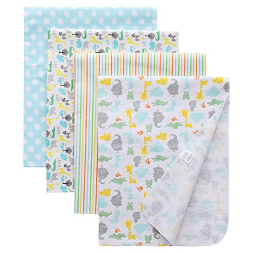 Image of Gina Era Flannel Receiving Blankets, Baby Swaddle Blankets 100% Cotton 4 Pcs One Size 30 X 30 Inch for Baby Boy or Baby Girl (Style3)