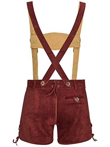Schöneberger Trachten Couture Damen Lederhose kurz - Trachtenlederhose Bergrose - Trachtenhose Hotpants mit Hosenträger (40, rot)