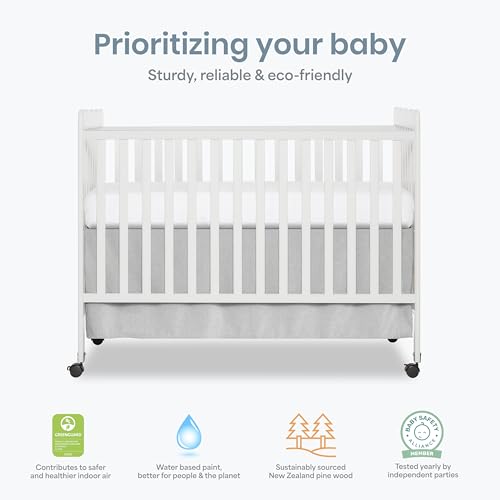 Image of Dream On Me Full Size Carson 3-in-1 Convertible Baby Crib, Locking Wheels | Portable & Converts to Toddler Bed & Daybed, 3 Adjustable Height, Wooden Crib, GREENGUARD Gold & BSA Verified, White