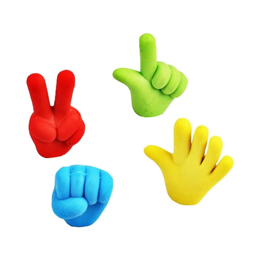 NUOBESTY 4pcs Pencil Top Erasers, Funny Paper Rock Scissors Rubber Eraser for Kids Classroom Rewards, Prizes