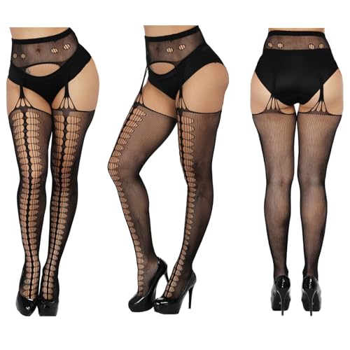 Image of DRESHOW 6 Pack Fishnet Garter Belt Stocking Suspender Pantyhose Tights Thigh High Pantyhose