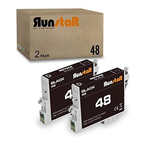 Run Star 2 Pack T048 Black Remanufactured Ink Cartridge Replacement for Epson 48 T048 use for Epson Stylus Photo R200 R220 R300 R300M R320 R340 RX500 RX600 RX620 Printer (2 Black) Cover