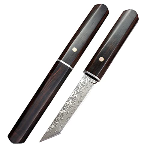 TENCHILON K84 Handmade Samurai Full Tang Classic Japan Katana - Damascus Tanto Fixed Blade for Outdoor Camping Tactical, Hunting, Survival Knives Wooden Sheath